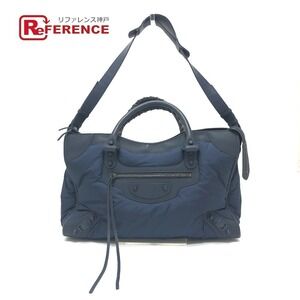 BALENCIAGA The City Shoulder Bag Handbag Nylon Leather Navy Blue
